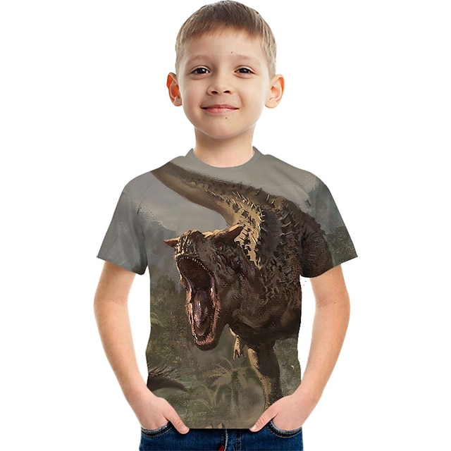  Moda dinossauro manga curta infantil estampada em 3d camiseta masculina e feminina gola redonda manga curta