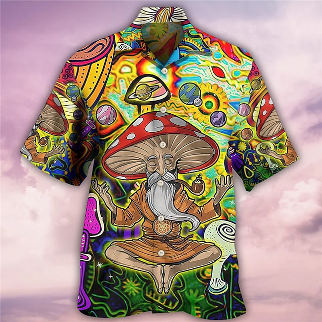  Men's Shirt Summer Hawaiian Shirt Graphic Prints Mushroom Cuban Collar White Light Green Red Blue Purple Casual Hawaiian Short Sleeve Print Button-Down Clothing Apparel Sports Fashion Streetwear