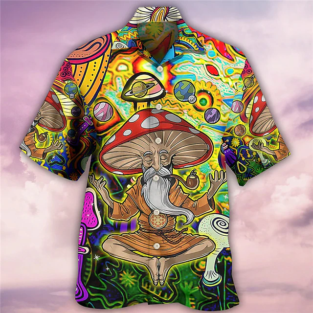 Men's Mushroom Shirt Summer Hawaiian Shirt Aloha Shirt Short Sleeve Shirt Cuban Collar Sports Fashion Streetwear Casual Hawaiian Holiday White Light Green Red S M L 7
