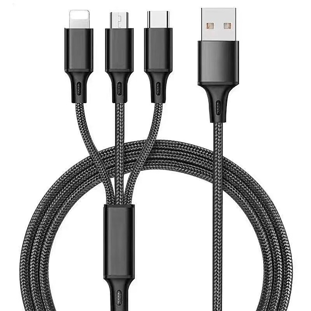  Cavi 3 in 1, cavo di ricarica del telefono a/c per telefono + tipo c + adattatore di sincronizzazione intrecciato in nylon micro per Android/telefono/tablet, connettore in lega 3d + tpe, anima in rame