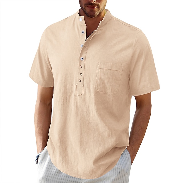  Ανδρικά λινό πουκάμισο Βαμβακερό λινό πουκάμισο Καλοκαιρινό πουκάμισο Πουκάμισο παραλίας Μαύρο Λευκό Χακί Κοντομάνικο Συμπαγές / Απλό χρώμα Όρθιος γιακάς Καλοκαίρι Αθλητικά Χαβανέζα Ρούχα Τσέπη