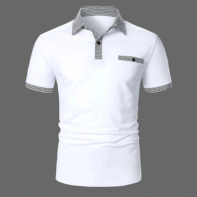 Men's Polo Shirt Golf Shirt Date Vacation Lapel Button Short Sleeves Fashion Plaid / Striped / Chevron / Round Solid / Plain Color Summer Dry-Fit Black White Navy Blue Sky Blue Polo Shirt 10