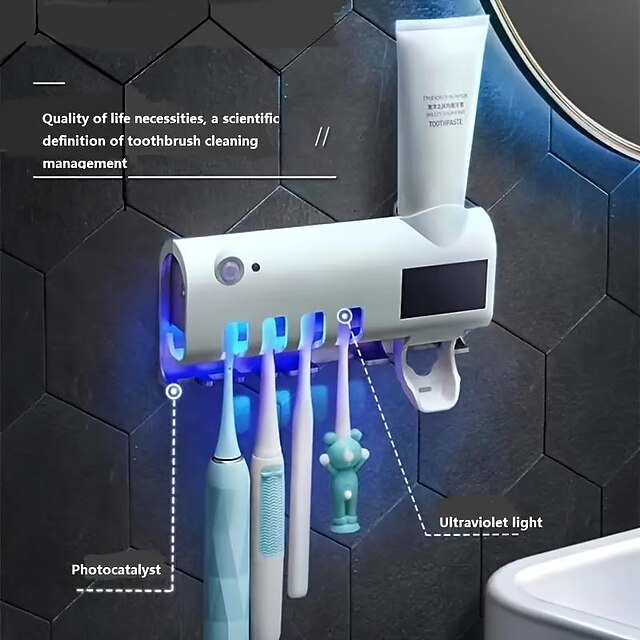  Toothbrush UV Sterilizer, Smart Disinfection, Wall Mounted Toothbrush Holder, Bathroom Accessories