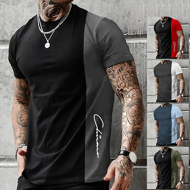  Voor heren T-shirt T-shirts Grafisch Kleurenblok Strakke ronde hals Kleding 3D-afdrukken Buiten Casual Korte mouw Afdrukken Vintage Modieus Ontwerper