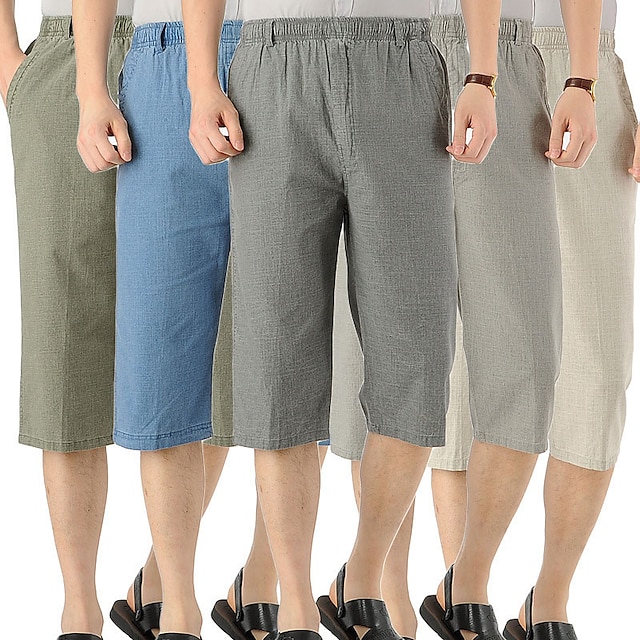  Men's Shorts Linen Shorts Summer Shorts Capri shorts Pocket Plain Comfort Breathable Outdoor Daily Going out Linen / Cotton Blend Fashion Streetwear Blue Green