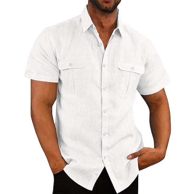  Men's Shirt Button Up Shirt Casual Shirt Black White Navy Blue Short Sleeves Plain Turndown Spring & Summer Casual Daily Clothing Apparel Front Pocket