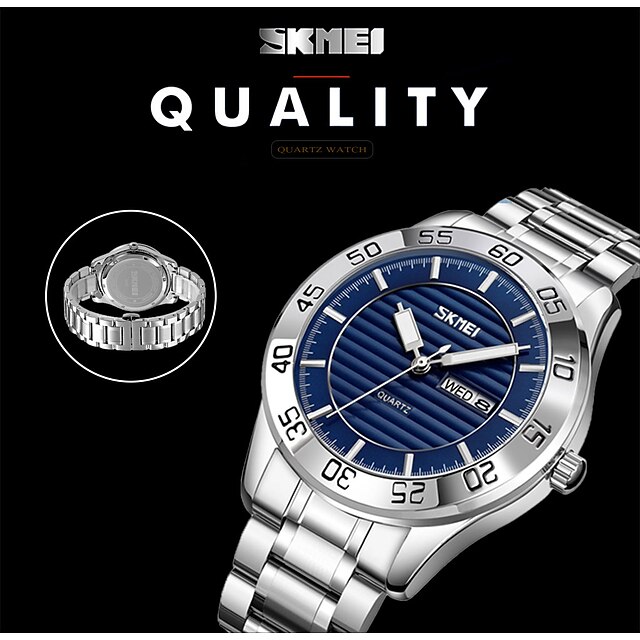  Men Quartz Watch Calendar Stainless Steel Watch