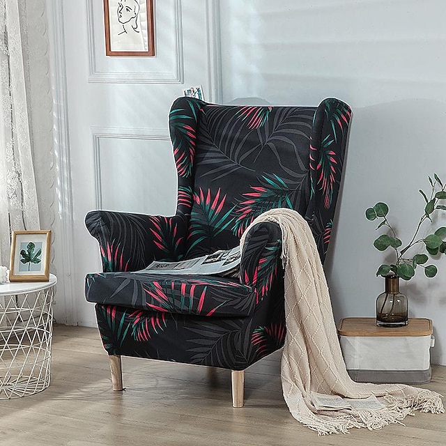  Funda elástica para silla con respaldo, fundas para silla de ala con funda para cojín de asiento, fundas para sillón con respaldo jacquard de spandex para silla strandmon de ikea