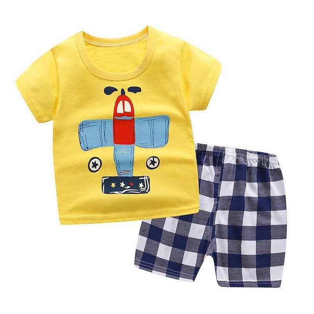  2 Pieces Toddler Boys T-shirt & Shorts Outfit Solid Color Animal Cartoon Short Sleeve Set School Adorable Daily Summer Spring 3-7 Years Short set of pink overalls Short set of yellow dinosaurs Short