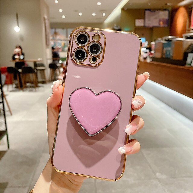  Phone Case For iPhone 15 Pro Max Plus iPhone 14 13 12 11 Pro Max Plus X XR XS iPhone 12 Pro Max 11 X XR XS Max Back Cover with Stand Holder Solid Color Heart TPU