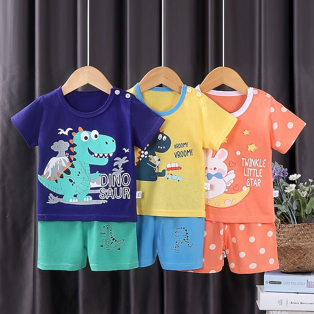  2 Pieces Toddler Boys T-shirt & Shorts Outfit Animal Cartoon Short Sleeve Cotton Set Outdoor Fashion Cool Summer Spring 3-7 Years F01-Orange Bear F07-letter calf F10-Football Bear