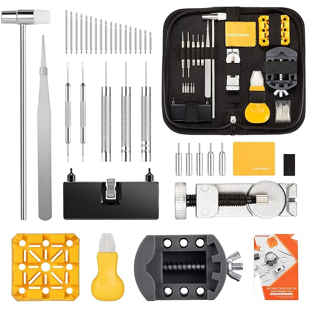  Watch Repair Kit, Eventronic Watch Battery Replacement Tool Kit, Professional Watch Tool Kit with Watch Link Removal Tool with 6 Extra Pins and Watch Band Tool,Watch Band Pins with 18 Kinds of Sizes