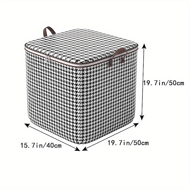1pc Clothes Storage Bag, Houndstooth Pattern Foldable Fabric Storage
