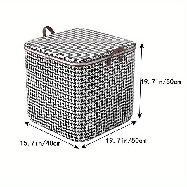 1pc Clothes Storage Bag, Houndstooth Pattern Foldable Fabric Storage