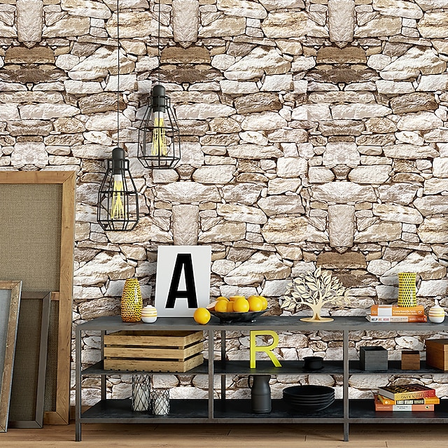  Stone Wallpaper Home Decoration Vintage Removable Wall Covering, PVC / Vinyl Material Self adhesive Wallpaper, Room Wallcovering 17.71inx118.11in