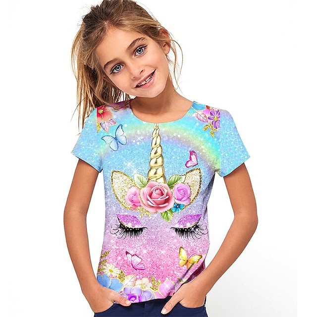  Mode Tier niedlich bedrucktes Kurzarm-T-Shirt Mode 3D-gedruckte bunte Hemden für Jungen und Mädchen
