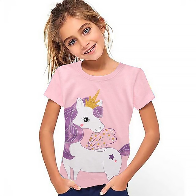 Kinderen Voor meisjes T-shirt Tekenfilm Buiten Korte mouw Aanbiddelijk 3-7 jaar Lente Blozend Roze