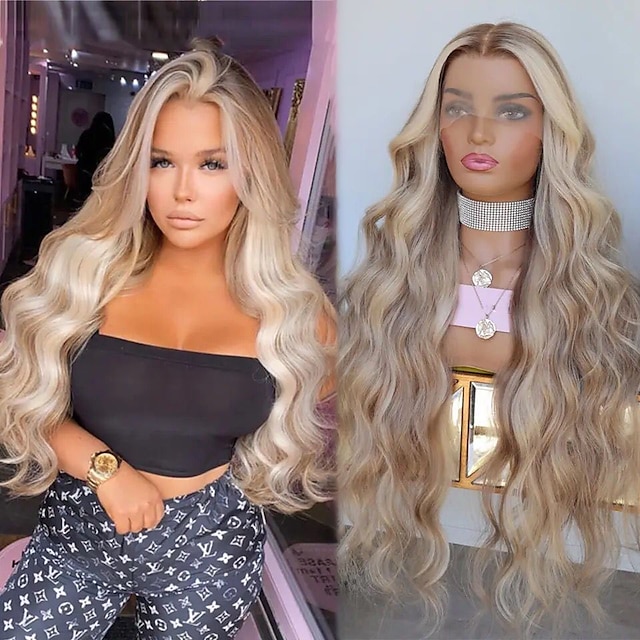  Unprocessed Virgin Hair 13x4 Lace Front Wig Layered Haircut Brazilian Hair Wavy Blonde Multi-color Wig 130% 150% Density Highlighted / Balayage Hair Natural Hairline 100% Virgin  Pre-Plucked