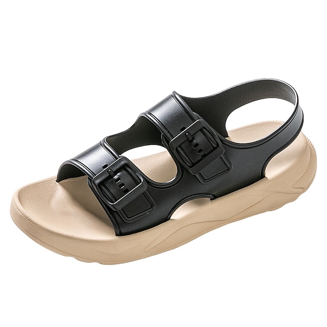  Men's Sandals Flat Sandals Casual Athletic Walking Shoes PVC Black Khaki Gray Summer