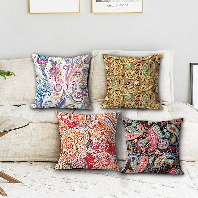  Mandala Paisley Double Side Pillow Cover 4PC Soft Decorative Square Cushion Case Pillowcase for Bedroom Livingroom Sofa Couch Chair Machine Washable