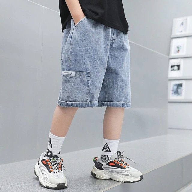 Kids Boys Shorts Solid Color Breathable Shorts Outdoor Adorable Daily Sky Blue 7