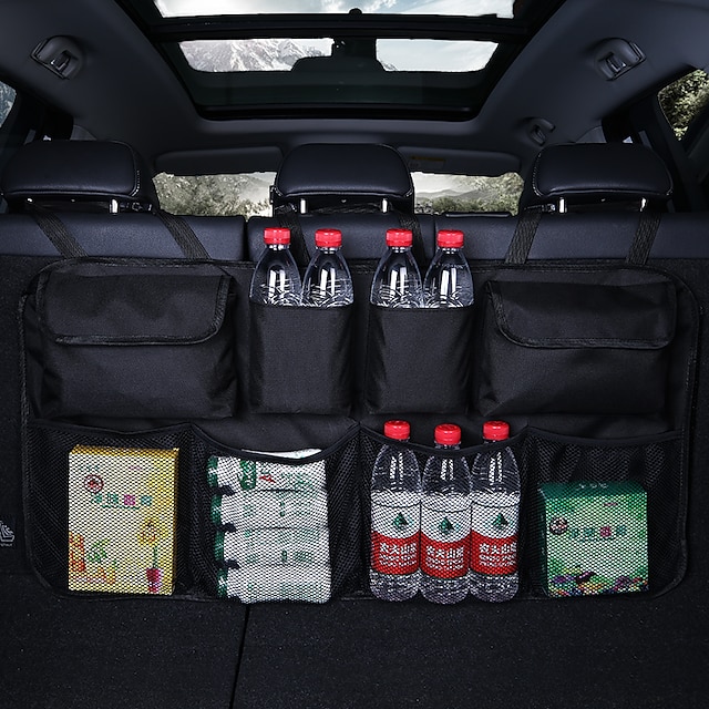  Car Trunk Organizer Adjustable Backseat Storage Bag Net High Capacity Multi-function Oxford Automobile Seat Back Organizers Universal
