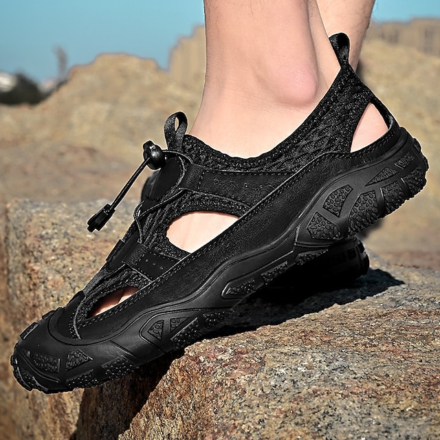  Bărbați Sandale Sandale cu vârf închis Drumeții Casual Stiluri de Plajă În aer liber Zilnic Piele Plasă Respirabil Cizme / Cizme la Gleznă Bandă elastică Negru Gri Vară Primăvară