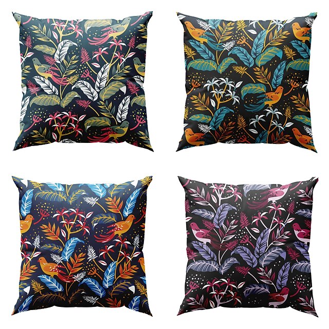  Floral Plant Double Side Pillow Cover 4PC Soft Decorative Square Cushion Case Pillowcase for Bedroom Livingroom Sofa Couch Chair