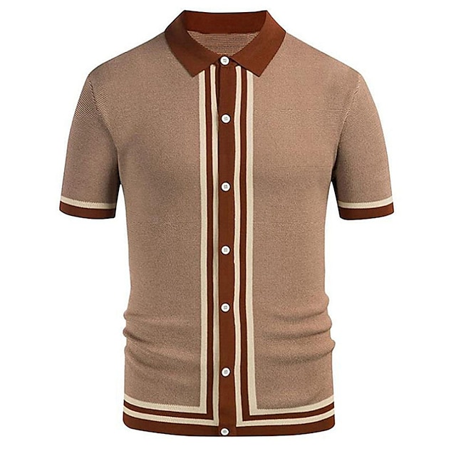 Men's Knit Polo Sweater Polo Business Daily Lapel Short Sleeves Stylish ...