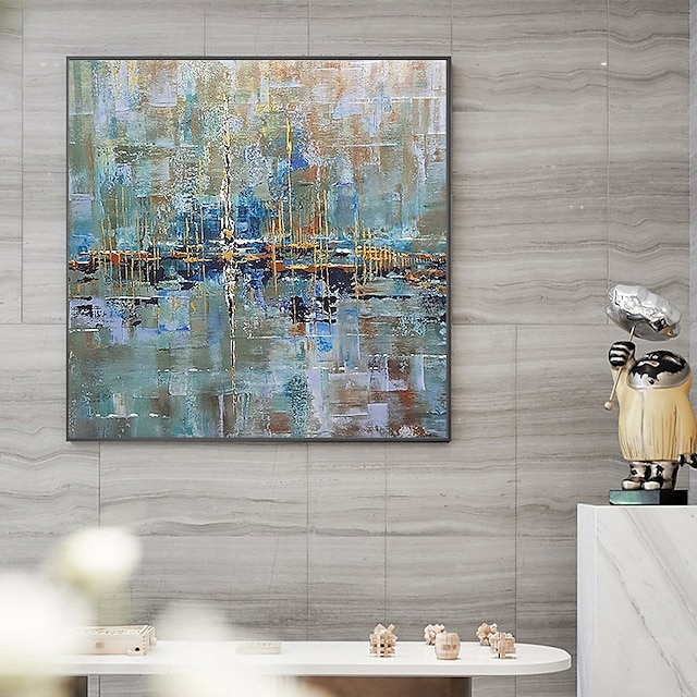 Oil Painting 100% Handmade Hand Painted Wall Art On Canvas Blue Line Abstract Modern Home Decoration Decor Rolled Canvas No Frame Unstretched 9