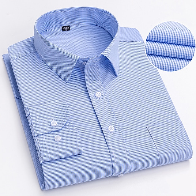 Men's Dress Shirt Collared Shirt Plaid Wedding Office / Career Light Blue Blue Sky Blue Light Purple Long Sleeve Turndown Spring & Fall Clothing Apparel 8