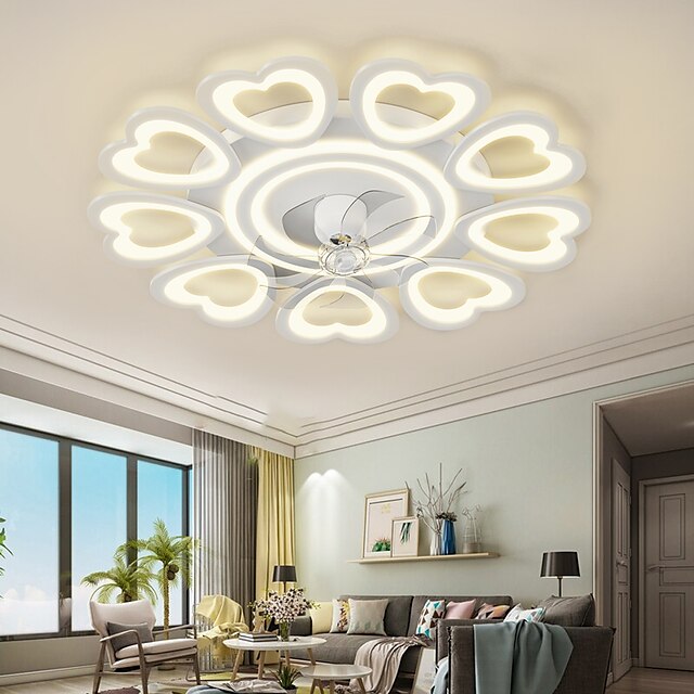  LED-es mennyezeti ventilátorok szabályozható távirányítóval, virágmintás, süllyesztett mennyezeti lámpa akril lámpaernyő csillár hálószoba nappali