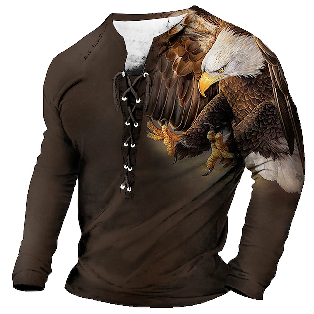 Men's T Shirt Tee Graphic Animal Eagle Collar Clothing Apparel 3D Print Casual Daily Going out Long Sleeve Lace up Print Polyester Fashion Designer Comfortable 7