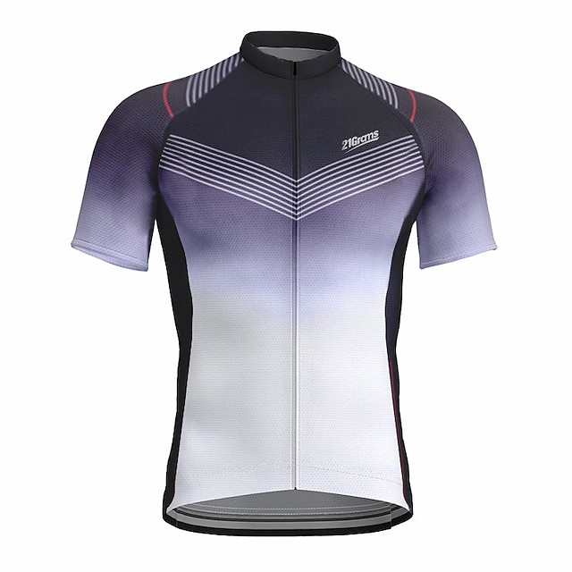  21Grams Men's Cycling Jersey Short Sleeve Bike Top with 3 Rear Pockets Mountain Bike MTB Road Bike Cycling Breathable Moisture Wicking Quick Dry Reflective Strips Violet Red Blue Gradient Polyester