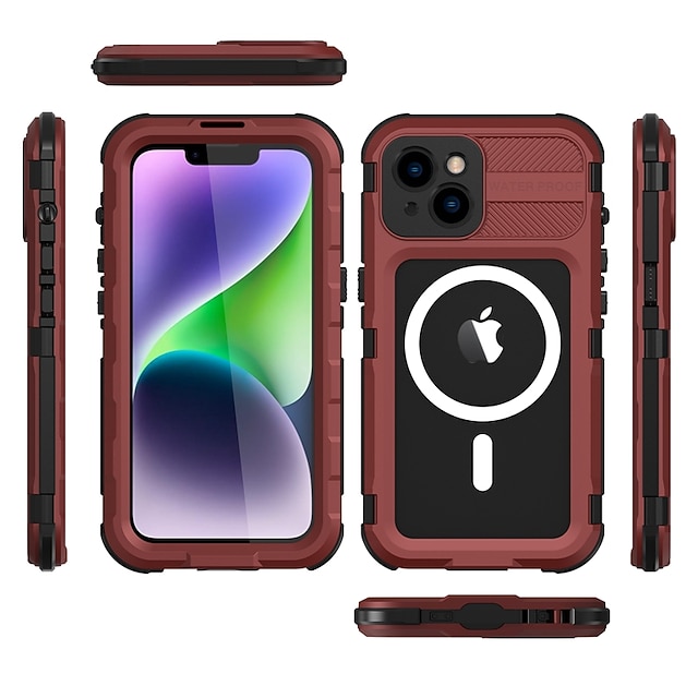  電話 ケース 用途 iPhone 17 Pro Max 17 Air 16 15 14 Pro Max Plus 13 Pro Max ヘビーデューティー 防水ケース マグセーフ搭載 全身保護 ワイヤレス充電をサポート リストストラップ付き アルミニウム合金 PC シリコーン