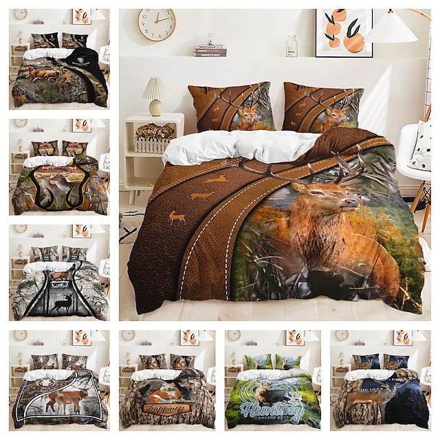  Animal Deer Scenery Quilt Cover Two-piece Set Three-piece Set Including A Quilt Cover 1 or 2 Pillowcases Bedding Set