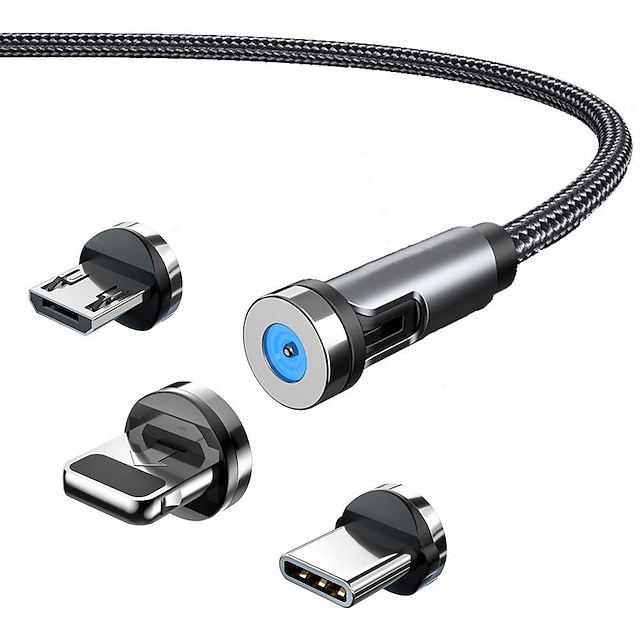  5a magnetisk multiladekabel 3,3 fot 6,6 fot usb a til lyn / mikro / type c hurtiglading 3 i 1 540° roterende telefonlader nylonflettet usb-kabel for iphone/micro usb/type c-enhet