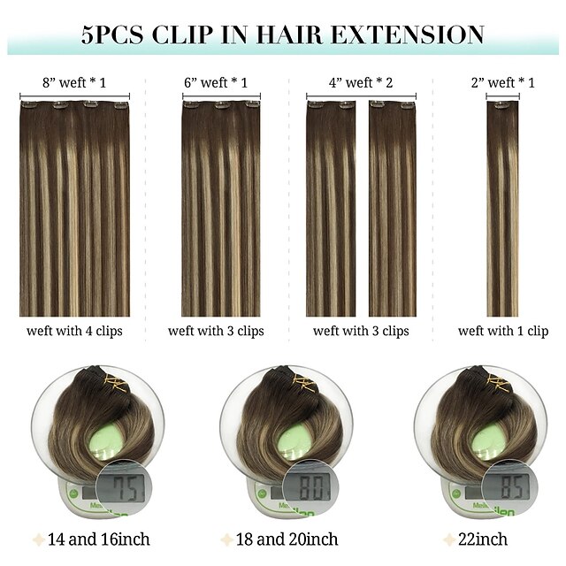 Clip in Hair Extensions Real Human Hair 5pcs 80g Balayage Chocolate