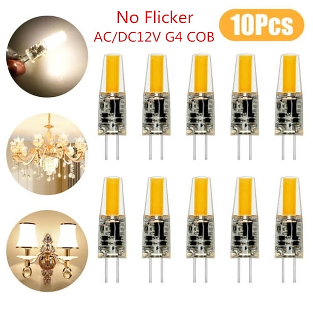  10pcs No Flicker Mini G4 LED COB Lamp 3W Bulb AC/DC 12V Candle Lights Replace 30W Halogen for Chandelier Spotlight