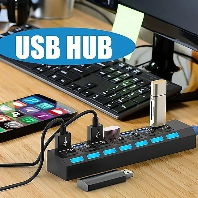  USB 2.0 Hubs 7 Portos 7 em 1 4-EM-1 com interruptores independentes Hub USB com USB 2.0 * 4 Fornecimento de energia Para Notebook PC Tablet