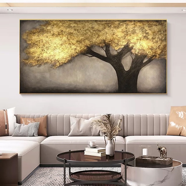  oljemålning handgjord handmålad väggkonst abstrakt guldträd canvas målning heminredning dekor utsträckt ram redo att hängas