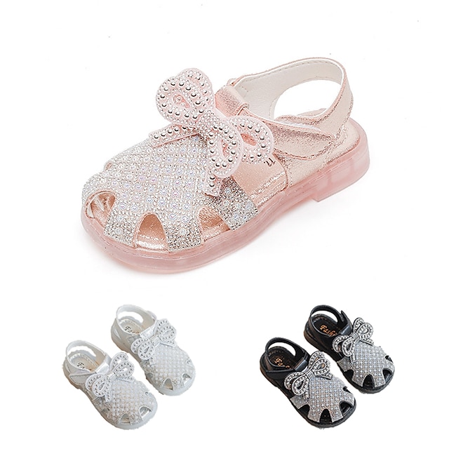 Girls' Sandals Daily Dress Shoes Princess Shoes Glitter PU Big Kids(7years +) Little Kids(4-7ys) Wedding Party Gift Black Pink Beige Summer Spring