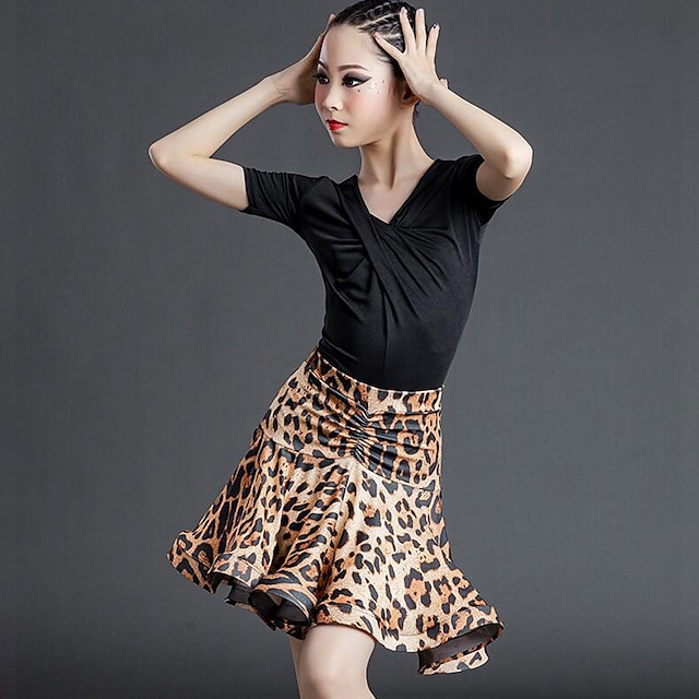  Kids' Dancewear Skirts Leopard Print Pattern / Print Side Draping Girls' Performance Training Short Sleeve Polyester