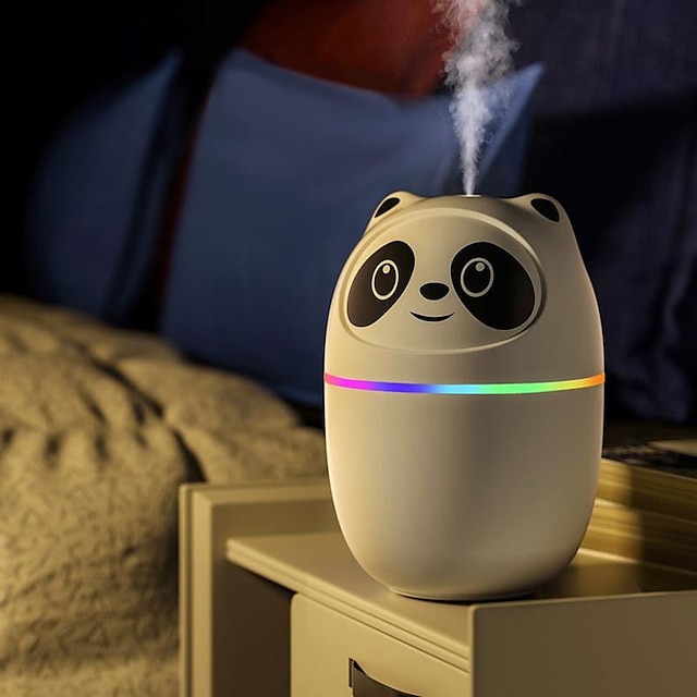  220 مللي USB Panda مرطب صغير ، 7 ألوان LED بخاخ زيت عطري للعلاج بالروائح