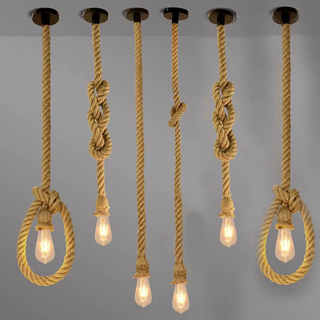 Custom Rope Pendant Light Vintage Hemp Rope Pendant Light Fixture 1 Head 1.5 Meter E26/E27 Base ...