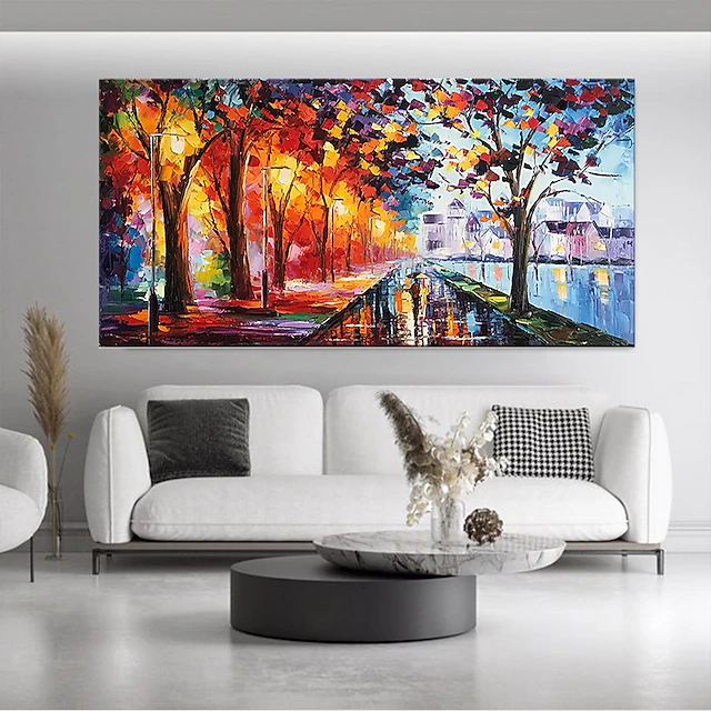 Handmade Oil Painting Canvas Wall Art Decoration Street Landscape Night View for Home Decor Rolled Frameless Unstretched Painting 12
