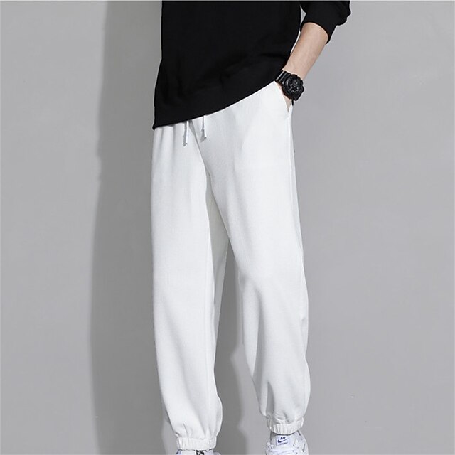 Men's Sweatpants Joggers Trousers Pocket Drawstring Elastic Waist Plain Comfort Soft Casual Daily Holiday Sports Fashion Black White2