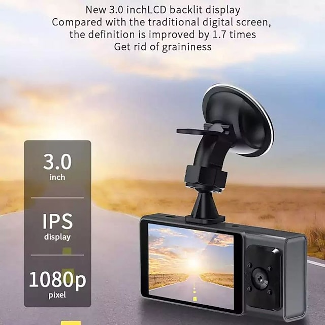 Dash Cam 3 Canali Per Auto | Anteriore, Interno E Posteriore | 170° Full HD Con Visione Notturna