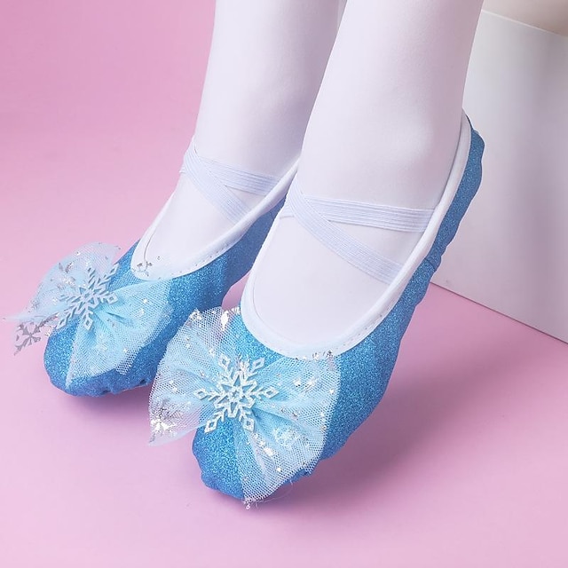  Jente Ballettsko Ytelse Trening Krystall Sandaler Moderne Flate Flat hæl Rund Tå Elastisk bånd Barne Rosa Blå