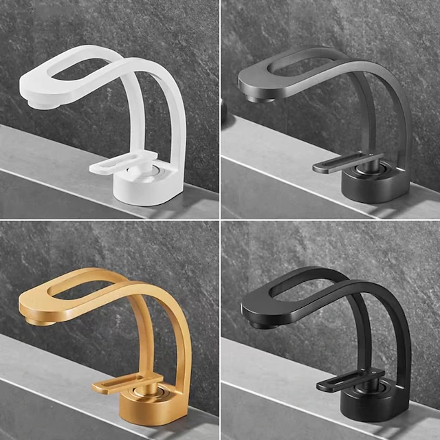 Basin Sink Mixer Taps, Deck Mounted Bathroom Sink Faucet, Brass Sinlge Handle with Hot and Cold Hose, One Hole Vessel Water Tap Chrome Black White Grey 13